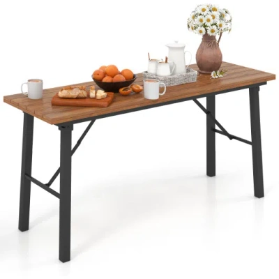 Costway Folding Picnic Table Acacia Wood Dining Table With Metal Frame For Indoor Outdoor Activities In Multi