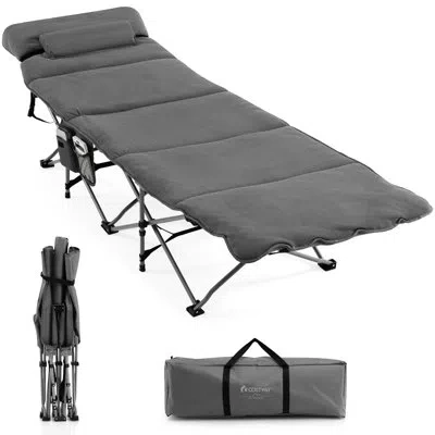 Costway Folding Retractable Travel Camping Cot In Gray