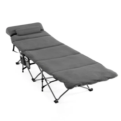 Costway Folding Retractable Travel Camping Cot With Mattress And Carry Bag-gray In Multi