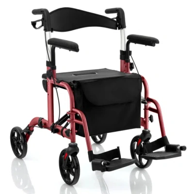 Costway Folding Rollator Walker With Seat And Wheels Supports Up To 300 Lbs-red In Black