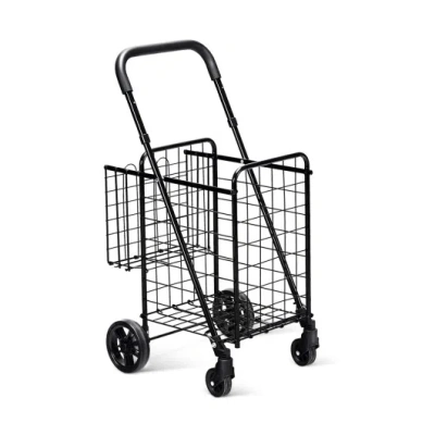 Costway Folding Shopping Cart Basket Rolling Trolley With Adjustable Handle-black