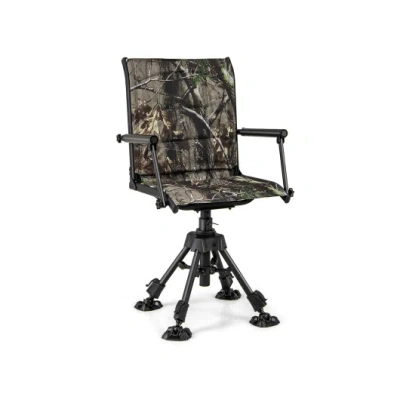 Costway Folding Swivel Patio Chair With 4 Adjustable Leg-camouflage In Brown
