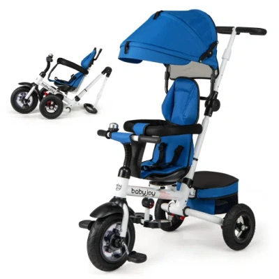Costway Folding Tricycle Baby Stroller With Reversible Seat And Adjustable Canopy-blue