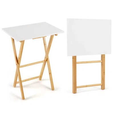 Costway Folding Tv Tray Tables Set Of 2 For Small Spaces Bedroom And Living Room-white In Multi