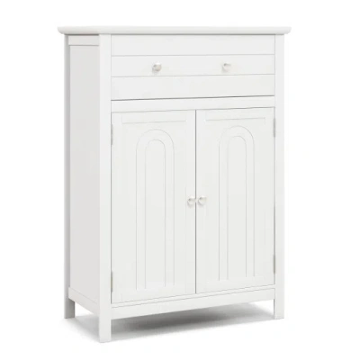 Costway Free Standing Bathroom Storage Cabinet With Large Drawer In White