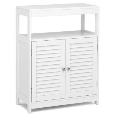 Costway Freestanding Bathroom Floor Cabinet With Double Shutter Doors-white