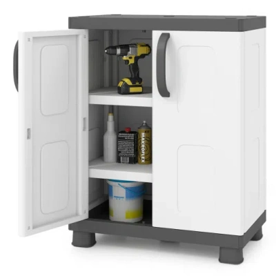 Costway Freestanding Buffet Cabinet Sideboard With 2 Doors And Adjustable Shelves For Kitchen And Garage-gra In Black