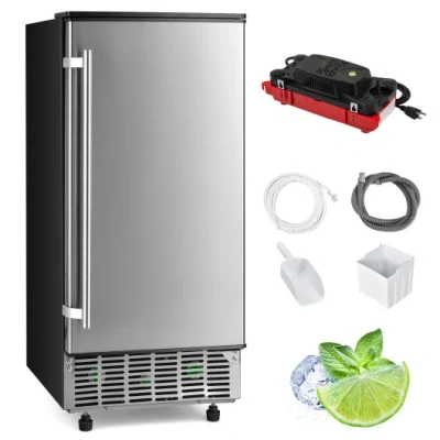 Costway Free-standing Built-in Undercounter Ice Maker-silver In Gray