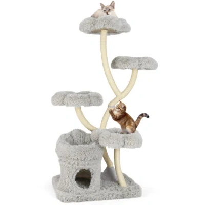 Costway Freestanding Cat Tower With Four Flower-shaped Platforms And Sisal Scratching Posts-gray In Multi