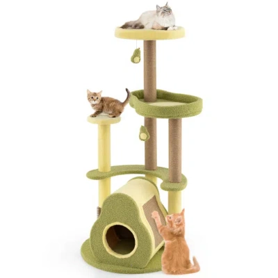 Costway Freestanding Multi-level Avocado Cat Tower With Private Condo-green