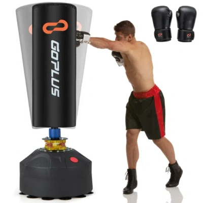 Costway Freestanding Punching Bag Kickboxing Bag With Stand And Suction Cup Base In Blue