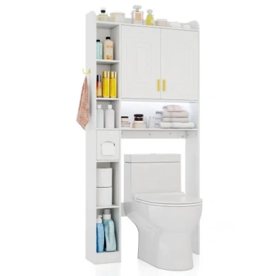 Costway Freestanding Storage Cabinet Above Toilet With 2-door Cabinet-white In Multi