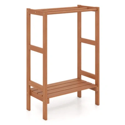 Costway Freestanding Towel Rack With 3 Hanging Bars & Bottom Shelf For Bathroom Laundry In Brown