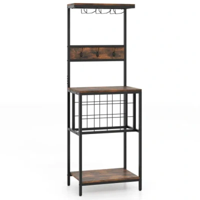 Costway Freestanding Wine Rack Floor Wine Bar Cabinet With Glass Racks-rustic Brown