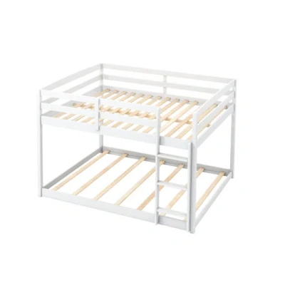 Costway Full Over Full Bunk Bed Low-to-ground Bunk Bed-white