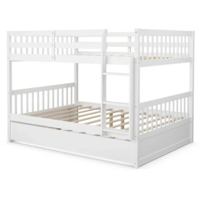 Costway Full Over Full Bunk Bed Platform Wood Bed With Ladder-white