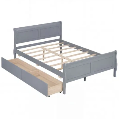 Costway Full Size Bed Frame With 2 Storage Drawers And Footboard For Kids Teens Adults-gray In Blue