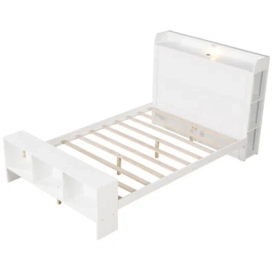 Costway Full Size Bed Frame With 2 Usb Ports With Storage Headboard And Lights-full Size In White