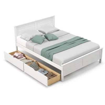 Costway Full Size Bed Frame With Storage Drawers And Solid Wood Headboard-white In Animal Print