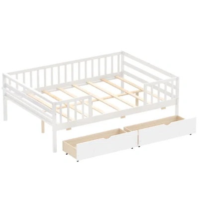 Costway Full Size Daybed With Fence And 2 Drawers For Boys And Girls-white