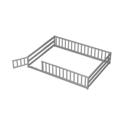 Costway Full Size Floor Bed With Full Length Safety Guardrails-gray