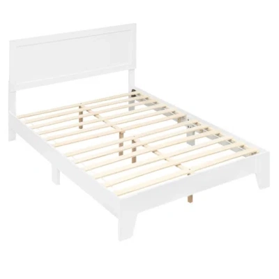 Costway Full Size Modern Bed Frame With Headboard No Box Spring Needed-white