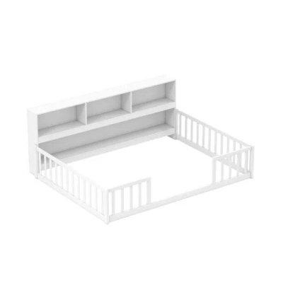 Costway Full Size Montessori Floor Bed With Bookcase-white