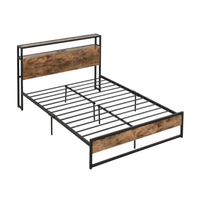 Costway Full/queen Bed Frame With 2-tier Storage Headboard And Charging Station-full Size In Multi