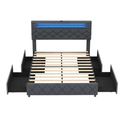Costway Full/queen Size Bed Frame With Adjustable Storage Headboard And Wooden Slat Support-full In Black