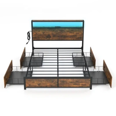Costway Full/queen Size Bed Frame With Smart Led Lights And Storage Drawers-full Size In Multi