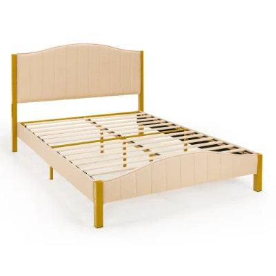 Costway Full/queen Size Upholstered Bed Frame With Quilted Headboard-queen Size In Neutral