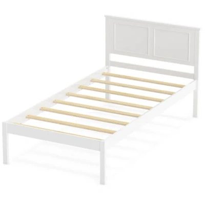 Costway Full/queen/twin Size Bed Frame Farmhouse Wooden Platform Bed With Headboard White-twin Size