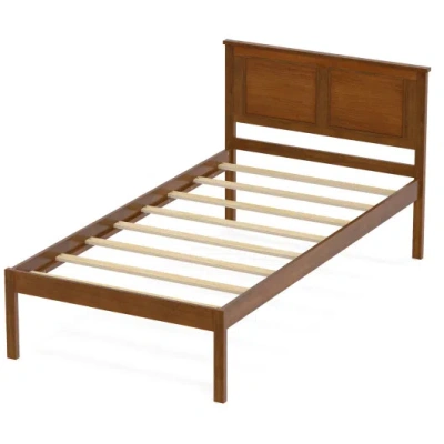 Costway Full/queen/twin Size Bed Frame Farmhouse Wooden Platform Bed With Headboard-twin Size In Brown