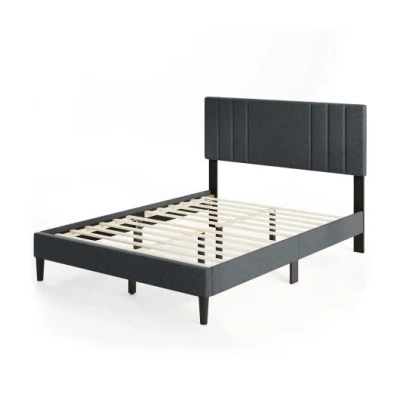 Costway Full/queen/twin Size Bed Frame With Vertical Channel Tufted Headboard And Wooden Slats-full Size In Gray