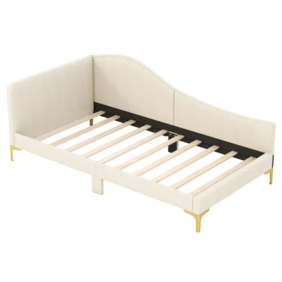 Costway Full/twin Size Upholstered Daybed With Metal Legs And Wood Slats-twin Size In White
