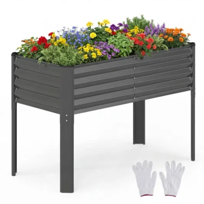 Costway Galvanized Raised Garden Bed With Legs 46" X 24" X 31" Metal Elevated Planter Box-gray