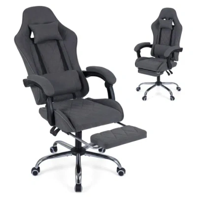 Costway Gaming Chair Height Adjustable Computer Chair With Headrest And Lumbar Support-gray In Black