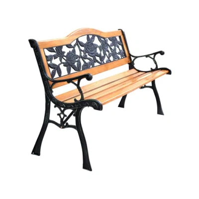 Costway Garden Bench Chair Outdoor Wooden Loveseat With Iron Armrest In Multi