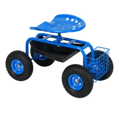 Costway Garden Cart With Heavy Duty Tool Tray-blue In Multi