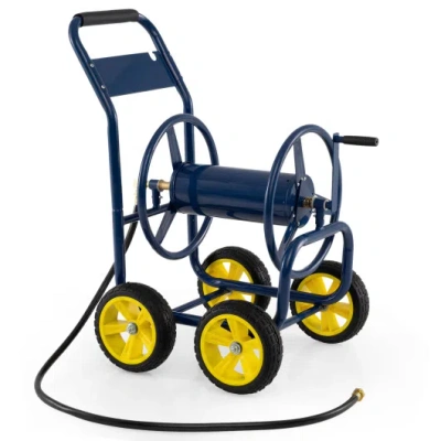 Costway Garden Hose Reel Cart 4 Wheels Heavy-duty Metal Water Hose Organizer Portable-blue