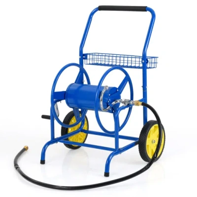 Costway Garden Hose Reel Cart With 2 Wheels And Storage Basket-blue