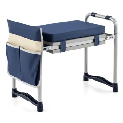 Costway Garden Kneeler And Seat Foldable Gardening Stool With Wide Eva Foam Padding-navy In Multi