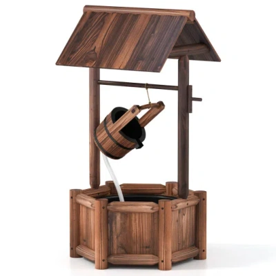 Costway Garden Rustic Wishing Well Wooden Water Fountain With Pump In Brown