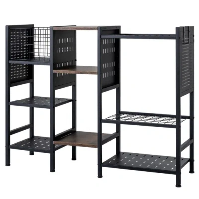 Costway Garden Tool Organizer With Wooden Shelves For Garage And Shed-black