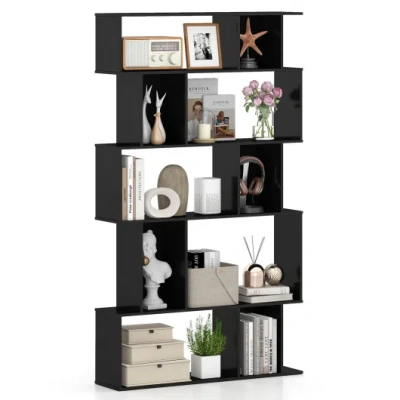 Costway Geometric Bookshelf 5-tier Bookcase With Open Shelves And Closed-back Cubes-black