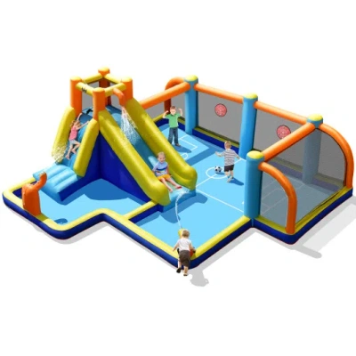 Costway Giant Soccer Themed Inflatable Water Slide Bouncer With Splash Pool Without Blower