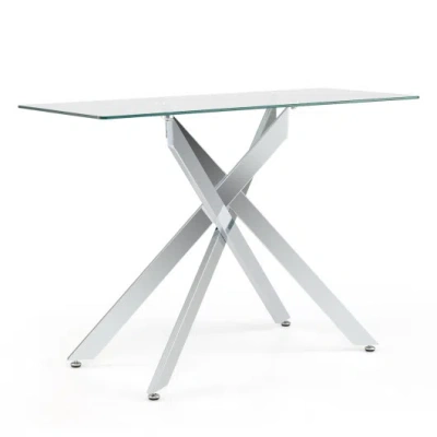 Costway Glass Console Table Modern Entryway Table With Clear Tempered Glass Top-silver In Multi
