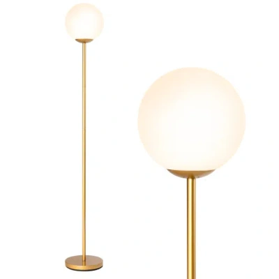 Costway Glass Globe Led Floor Lamp With Glass Lampshade-golden In Multi