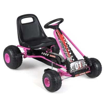 Costway Go Kart For Kids 4 Wheels Pedal With Adjustable Seat And Multi-terrain Wheels-pink In Animal Print