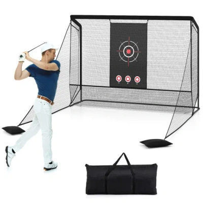 Costway Golf Practice Hitting Net Golf Cage With Dual Side Barriers Target Cloth Metal Frame In Multi